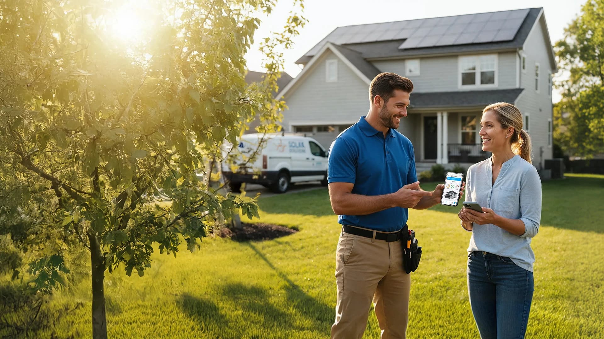 Service pro with homeowner reviewing Home Health Assessment results